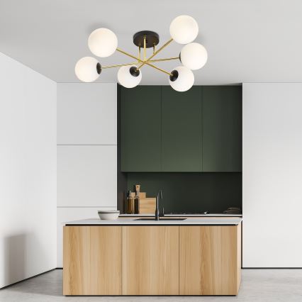 Lustra ar stieni MAGNUM 6xE14/10W/230V balta/zelta/melna