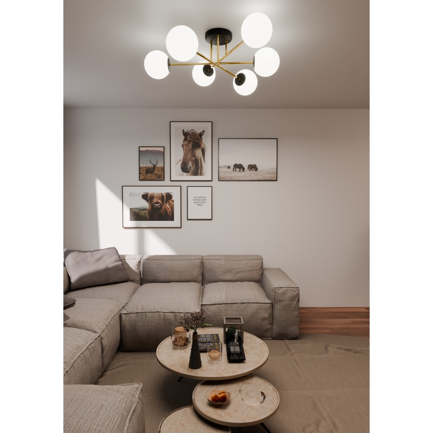 Lustra ar stieni MAGNUM 6xE14/10W/230V balta/zelta/melna