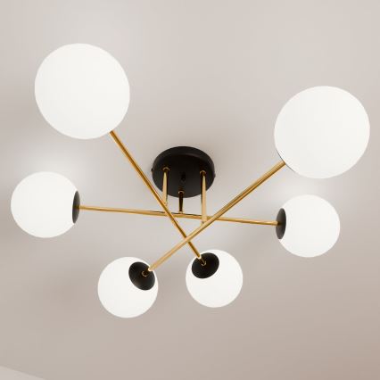 Lustra ar stieni MAGNUM 6xE14/10W/230V balta/zelta/melna