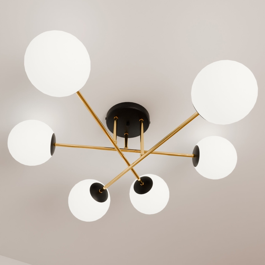 Lustra ar stieni MAGNUM 6xE14/10W/230V balta/zelta/melna