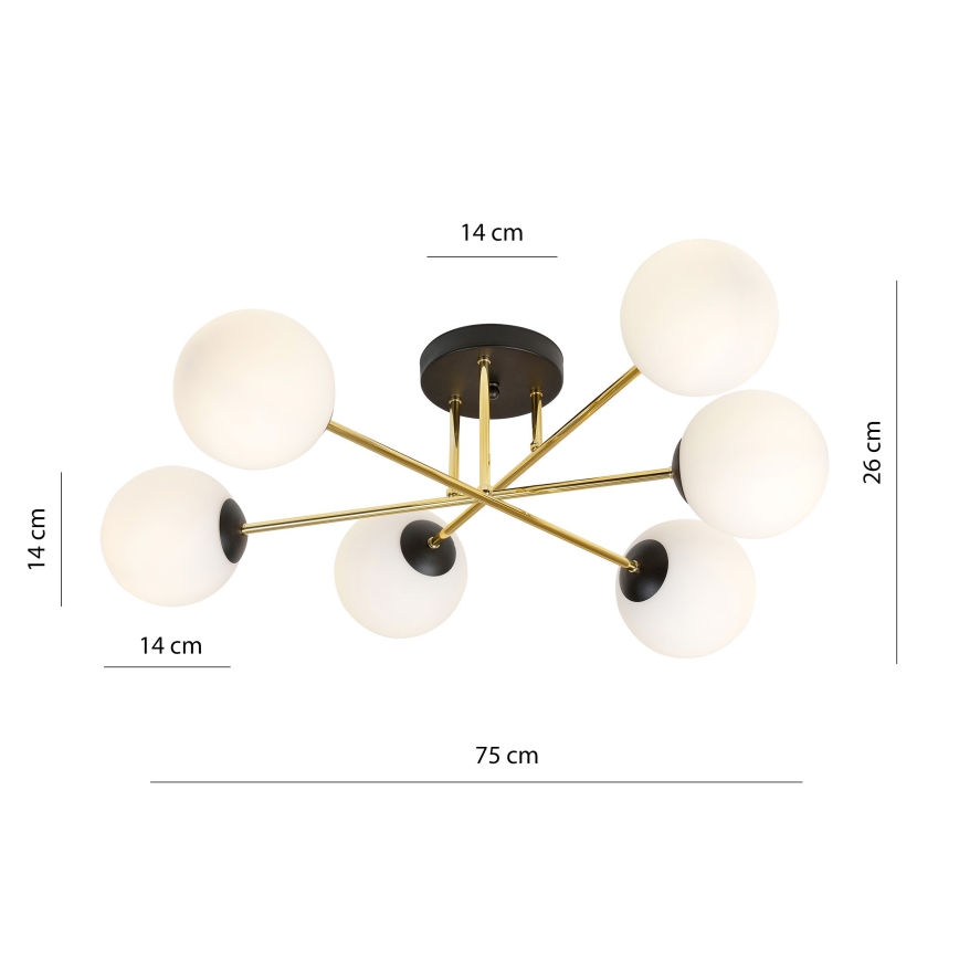 Lustra ar stieni MAGNUM 6xE14/10W/230V balta/zelta/melna