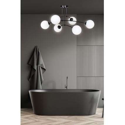 Lustra ar stieni PREGOS 6xE14/10W/230V melna/balta