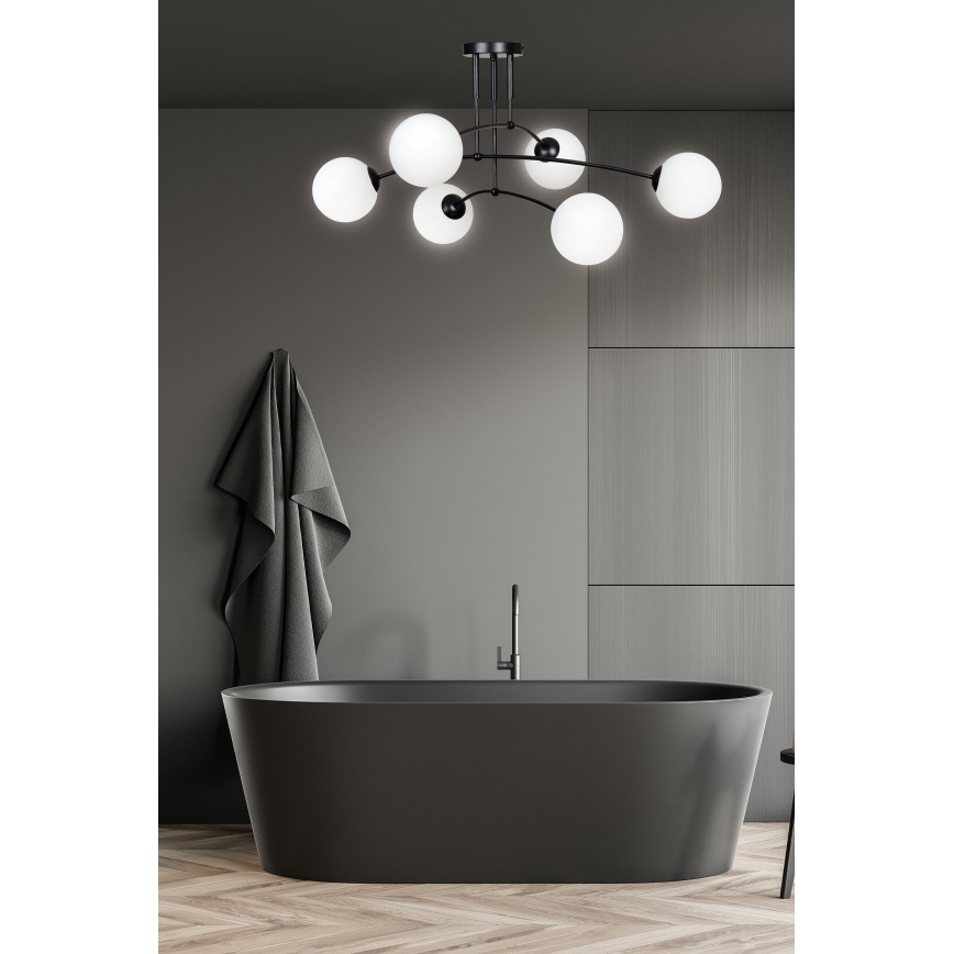 Lustra ar stieni PREGOS 6xE14/10W/230V melna/balta