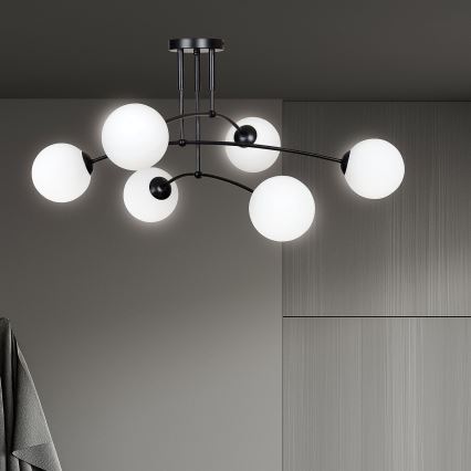 Lustra ar stieni PREGOS 6xE14/10W/230V melna/balta