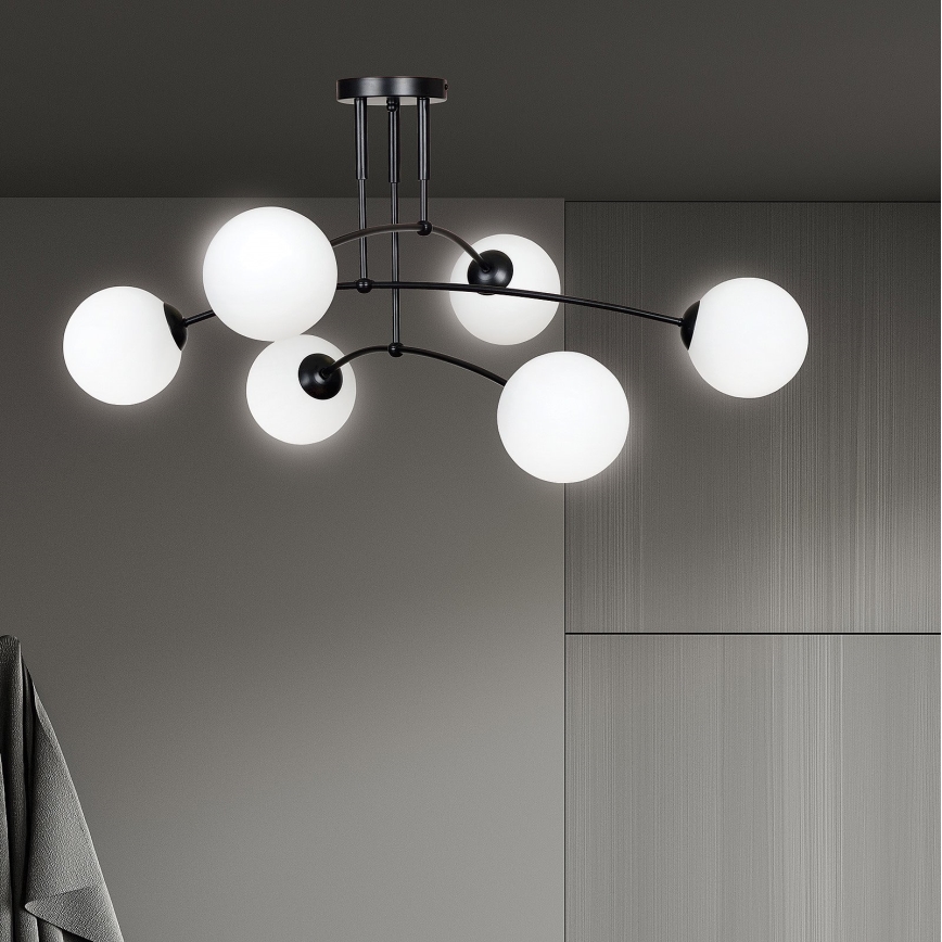Lustra ar stieni PREGOS 6xE14/10W/230V melna/balta