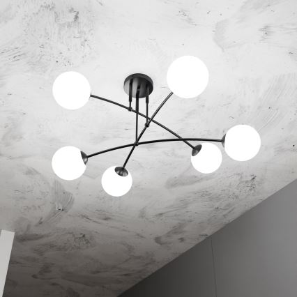 Lustra ar stieni PREGOS 6xE14/10W/230V melna/balta
