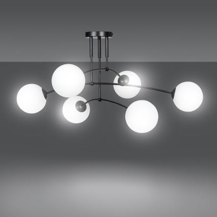 Lustra ar stieni PREGOS 6xE14/10W/230V melna/balta