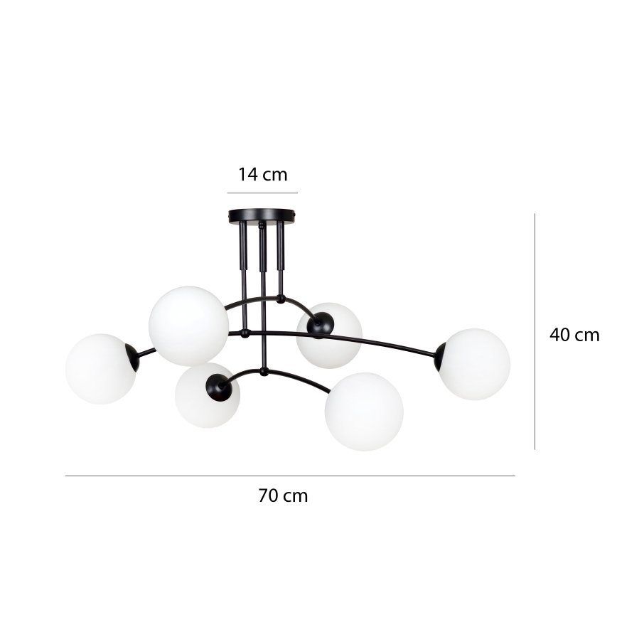 Lustra ar stieni PREGOS 6xE14/10W/230V melna/balta