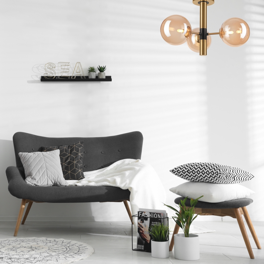 Lustra ar stieni ROLLO 3xG9/5W/230V zelta/dūmakains bēša