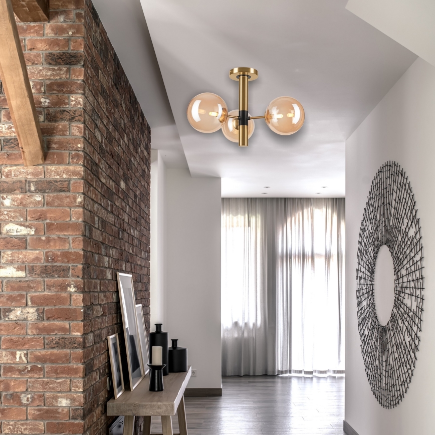 Lustra ar stieni ROLLO 3xG9/5W/230V zelta/dūmakains bēša