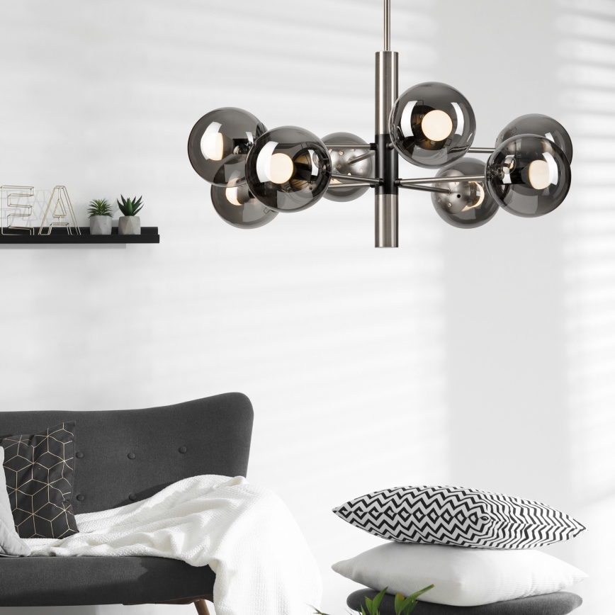 Lustra ar stieni ROLLO 8xE14/5W/230V matēts hroms/dūmakains