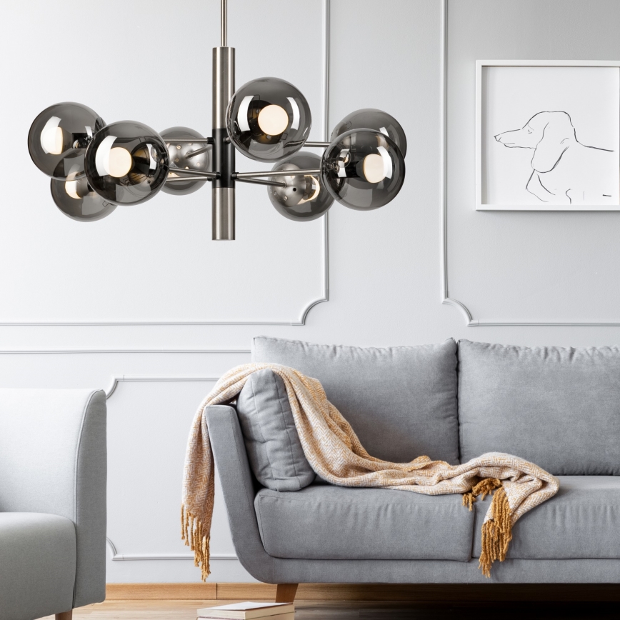 Lustra ar stieni ROLLO 8xE14/5W/230V matēts hroms/dūmakains