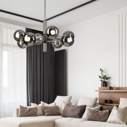 Lustra ar stieni ROLLO 8xE14/5W/230V matēts hroms/dūmakains