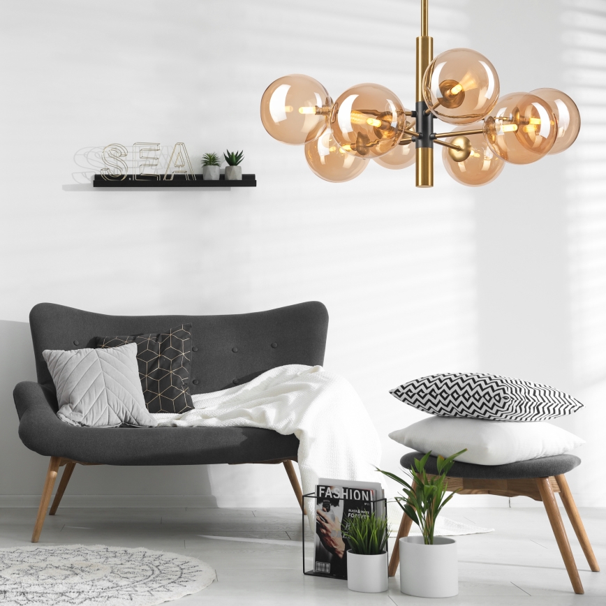 Lustra ar stieni ROLLO 8xG9/5W/230V zelta/dūmakains bēša