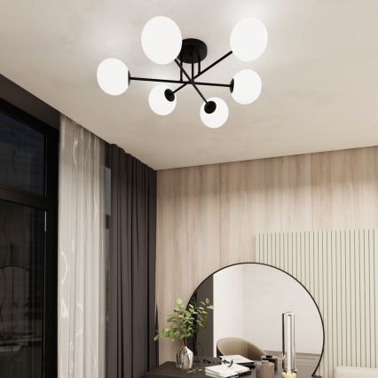 Lustra ar stieni ROMA 6xE14/10W/230V melna/balta