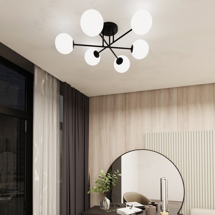 Lustra ar stieni ROMA 6xE14/10W/230V melna/balta