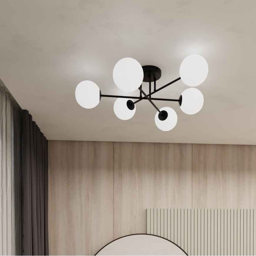 Lustra ar stieni ROMA 6xE14/10W/230V melna/balta