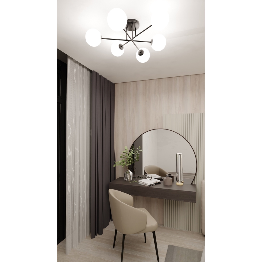 Lustra ar stieni ROMA 6xE14/10W/230V melna/balta