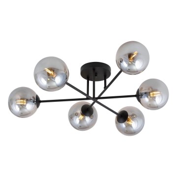 Lustra ar stieni ROMA 6xE14/10W/230V melna/dūmakains