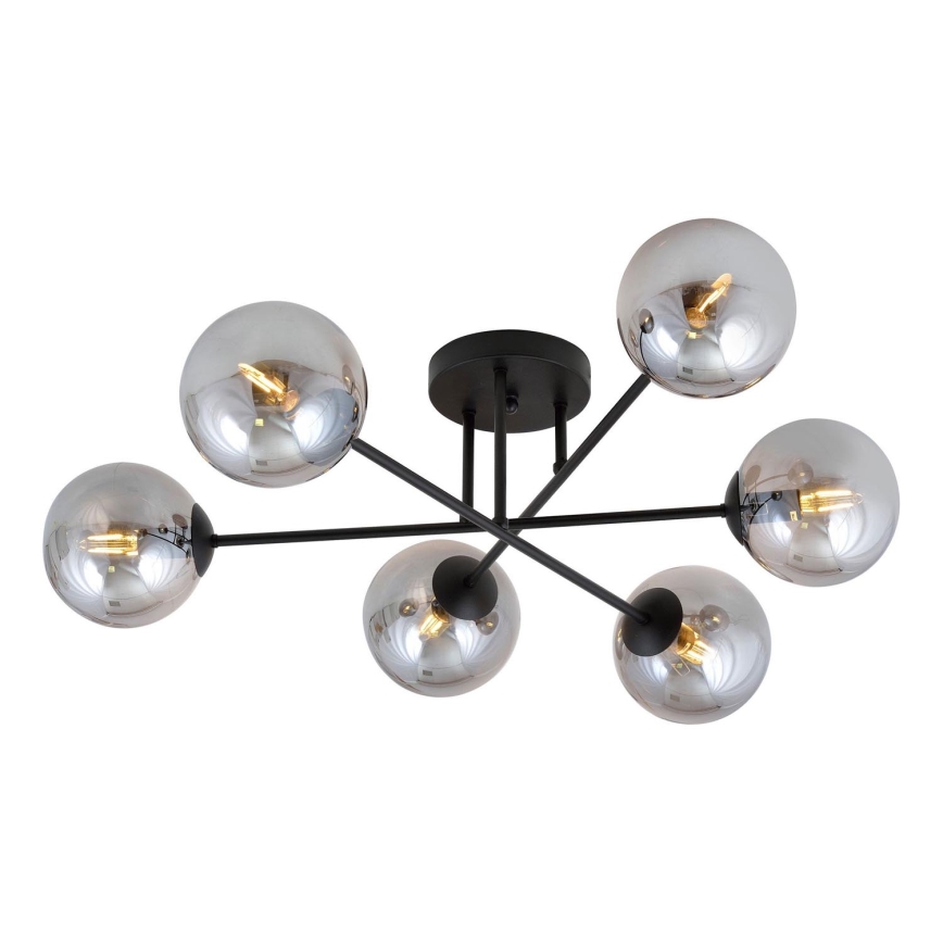 Lustra ar stieni ROMA 6xE14/10W/230V melna/dūmakains