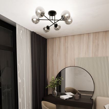 Lustra ar stieni ROMA 6xE14/10W/230V melna/dūmakains