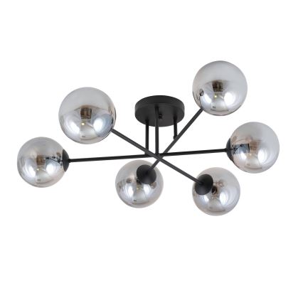 Lustra ar stieni ROMA 6xE14/10W/230V melna/dūmakains