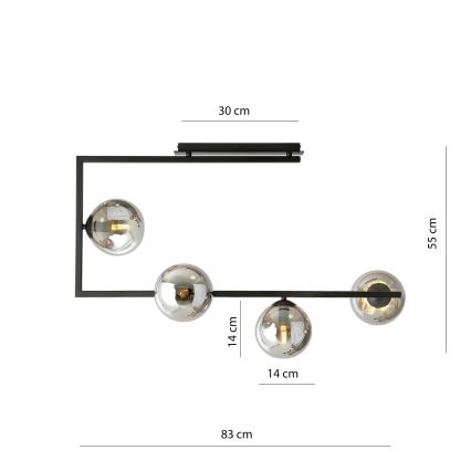 Lustra ar stieni SOMA 4xE14/10W/230V melna/pelēka