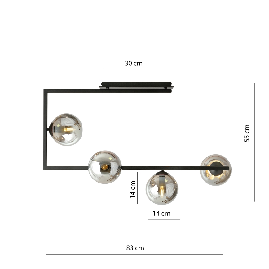 Lustra ar stieni SOMA 4xE14/10W/230V melna/pelēka