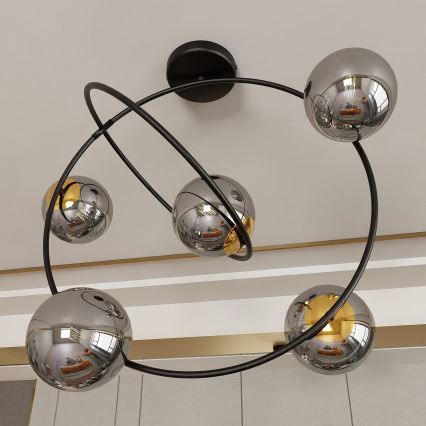 Lustra ar stieni STARDOM 5xE14/10W/230V melna/pelēka