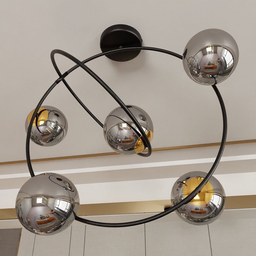 Lustra ar stieni STARDOM 5xE14/10W/230V melna/pelēka