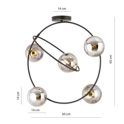 Lustra ar stieni STARDOM 5xE14/10W/230V melna/pelēka