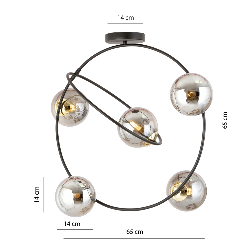 Lustra ar stieni STARDOM 5xE14/10W/230V melna/pelēka