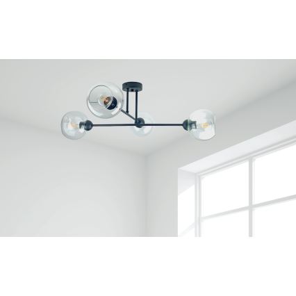 Lustra ar stieni VASCO 4xE27/60W/230V melna/caurspīdīga