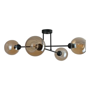 Lustra ar stieni VASCO 4xE27/60W/230V melna/dūmakains bēša