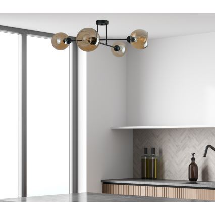 Lustra ar stieni VASCO 4xE27/60W/230V melna/dūmakains bēša