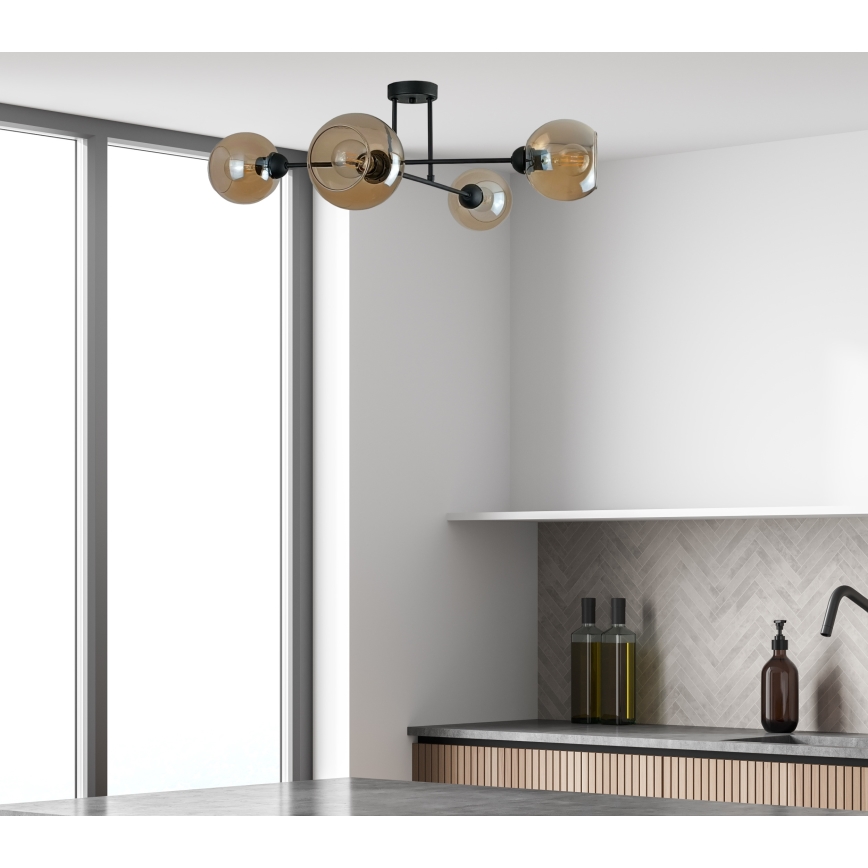 Lustra ar stieni VASCO 4xE27/60W/230V melna/dūmakains bēša