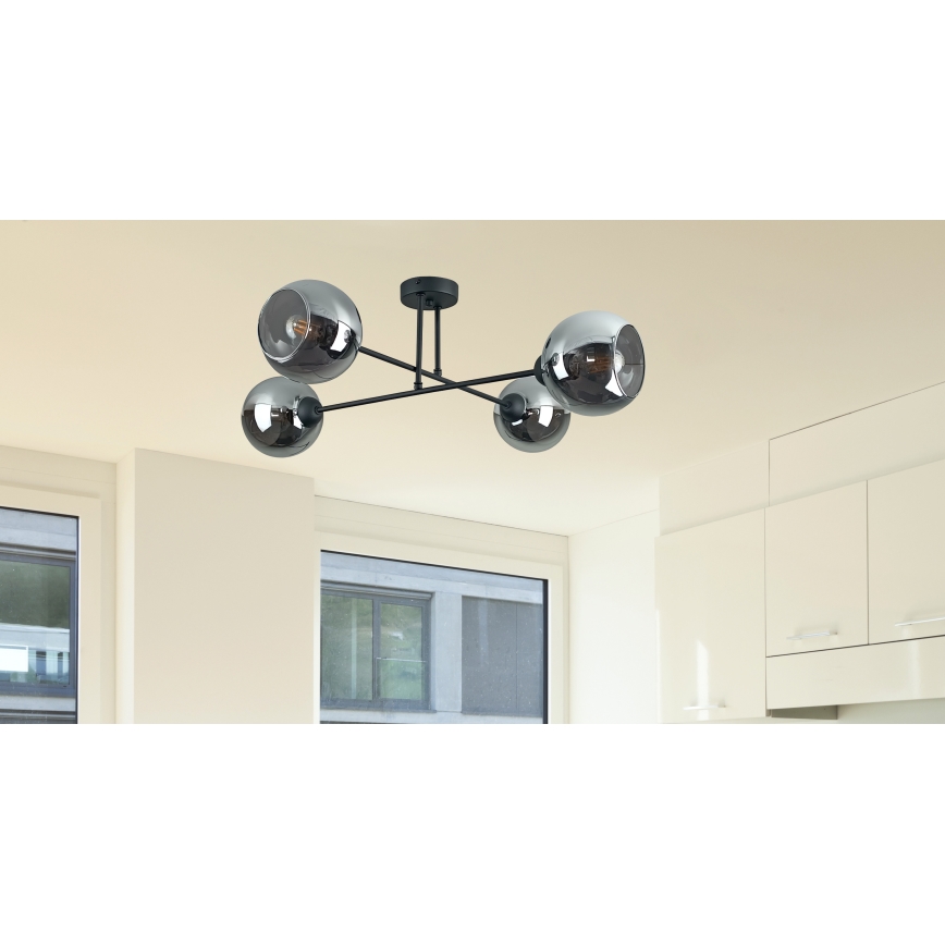 Lustra ar stieni VASCO 4xE27/60W/230V melna/dūmakains melna