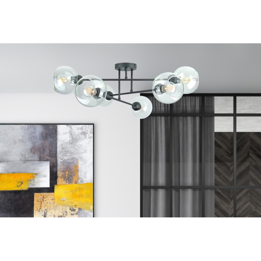 Lustra ar stieni VASCO 6xE27/60W/230V melna/caurspīdīga