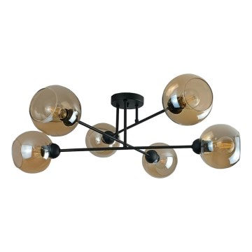 Lustra ar stieni VASCO 6xE27/60W/230V melna/dūmakains bēša