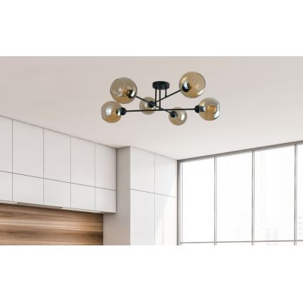 Lustra ar stieni VASCO 6xE27/60W/230V melna/dūmakains bēša