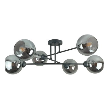 Lustra ar stieni VASCO 6xE27/60W/230V melna/dūmakains melna
