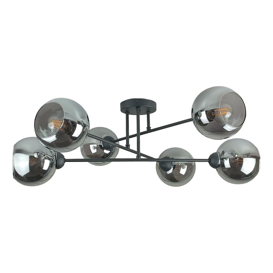 Lustra ar stieni VASCO 6xE27/60W/230V melna/dūmakains melna