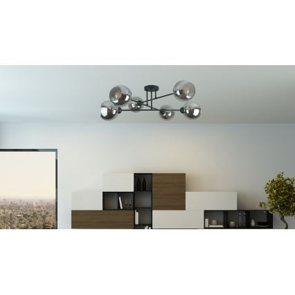 Lustra ar stieni VASCO 6xE27/60W/230V melna/dūmakains melna