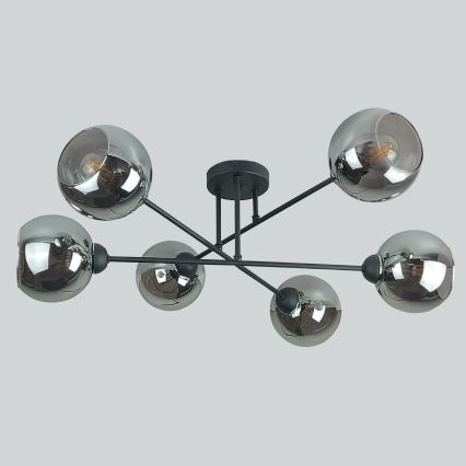 Lustra ar stieni VASCO 6xE27/60W/230V melna/dūmakains melna