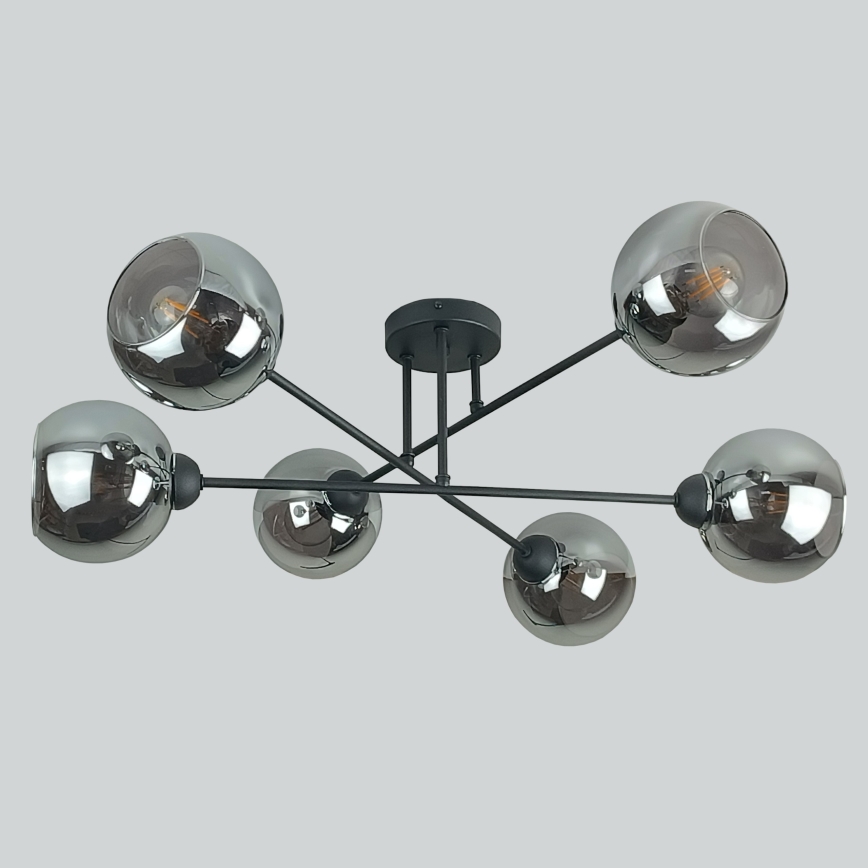 Lustra ar stieni VASCO 6xE27/60W/230V melna/dūmakains melna