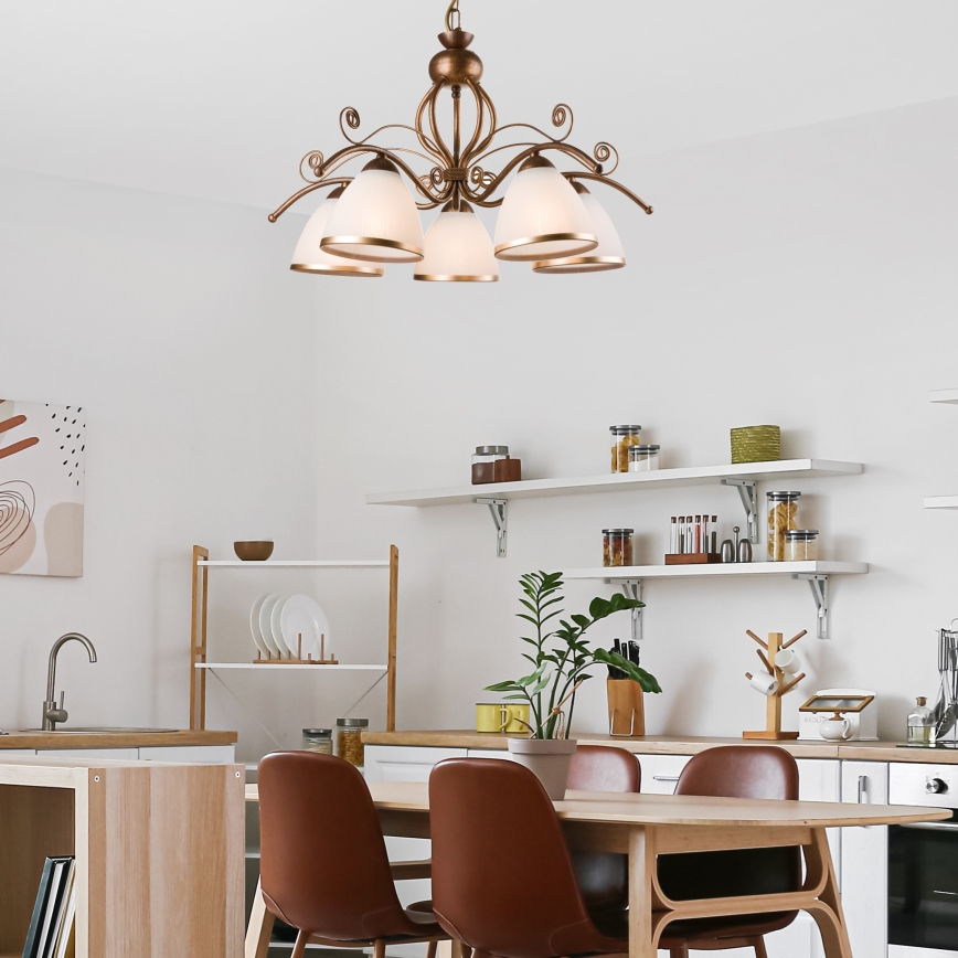 Lustra RETRO II ar ķēdi, 5×E27, 60 W, 230 V, bronzas patina