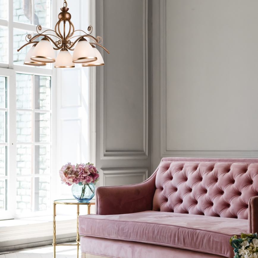 Lustra RETRO II ar ķēdi, 5×E27, 60 W, 230 V, bronzas patina