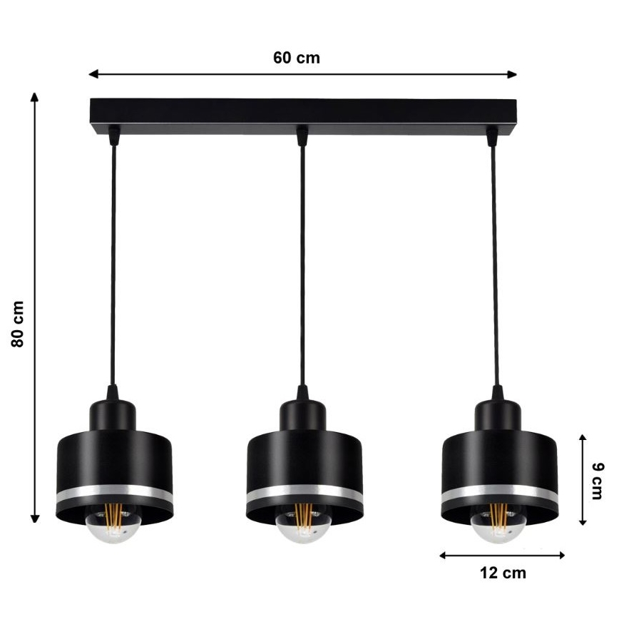 Lustra uz auklas BODO SILVER 3xE27/60W/230V