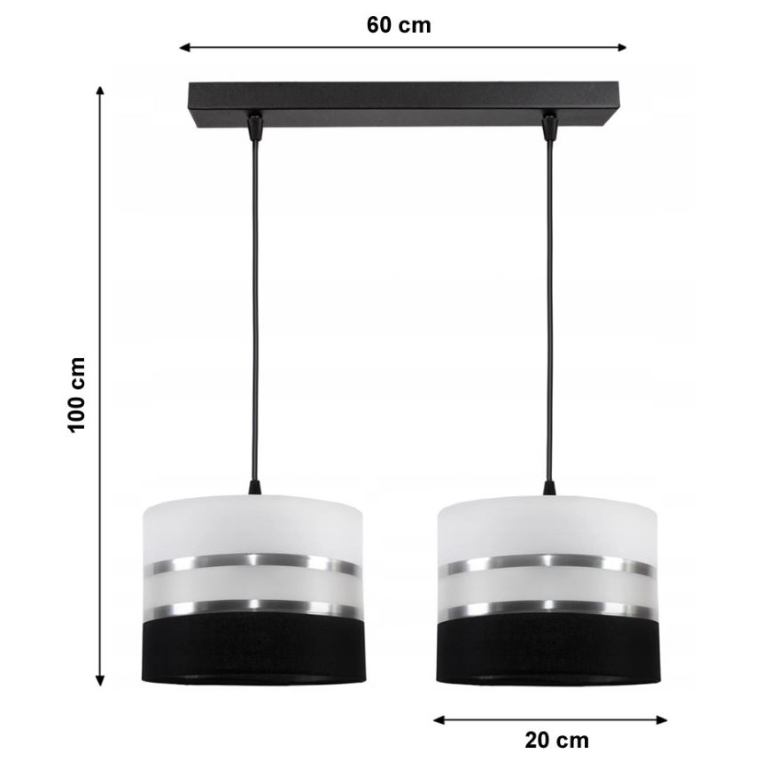Lustra uz auklas CORAL 2xE27/60W/230V melna ar baltu