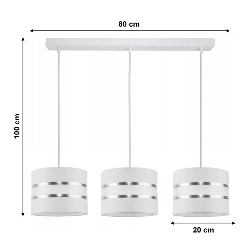 Lustra uz auklas CORAL 3xE27/60W/230V balta